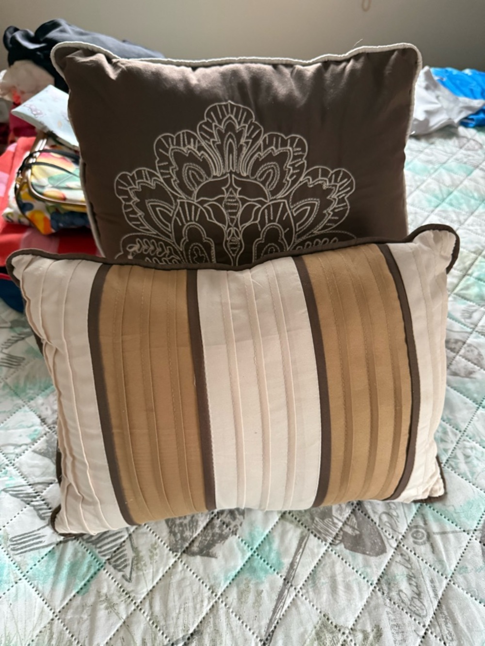 Set of 2 Bedroom Decorative Brown and Tan Throw Pillows